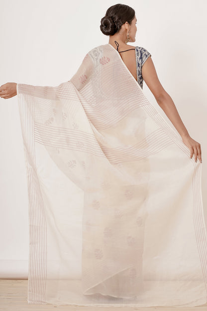 Ivory Organza Banarasi with dark Blue Blouse.