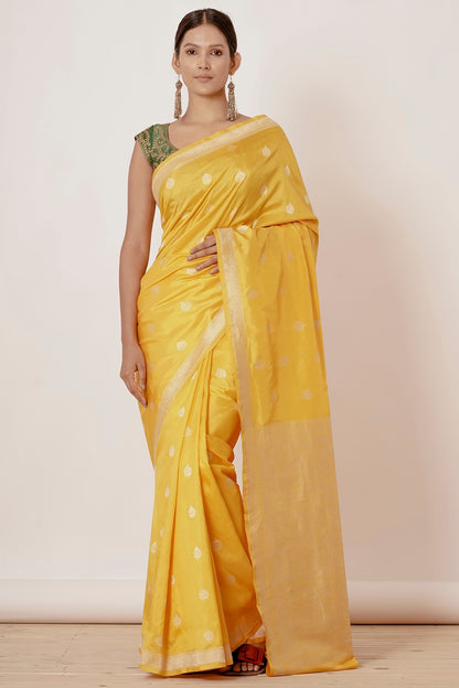 Yellow Banarasi Silk Saree with Bootas all over