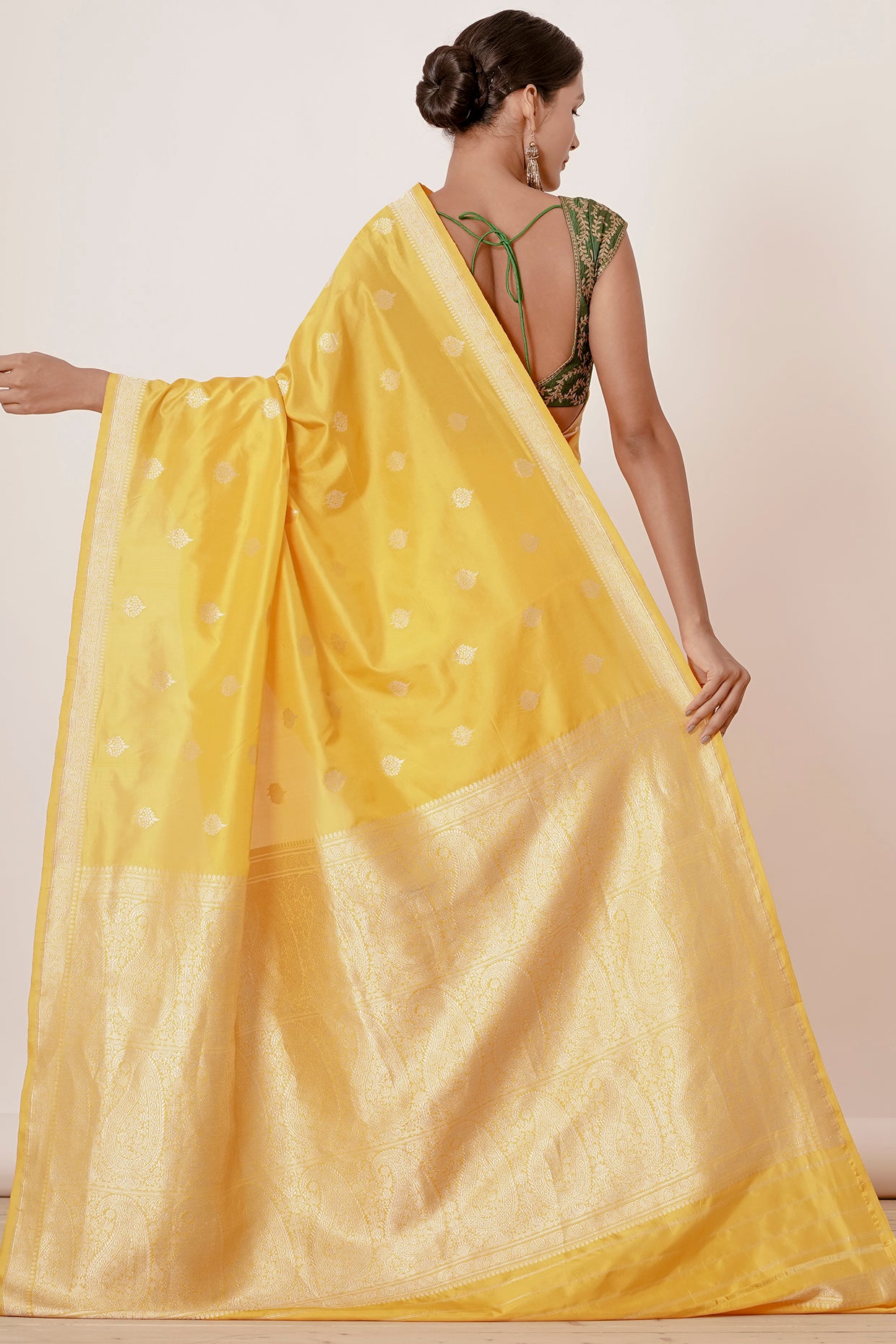 Yellow Banarasi Silk Saree with Bootas all over
