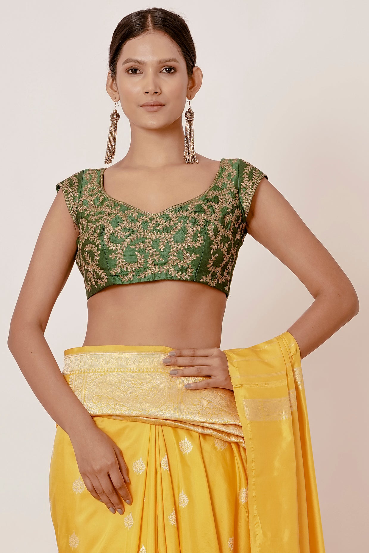 Yellow Banarasi Silk Saree with Bootas all over