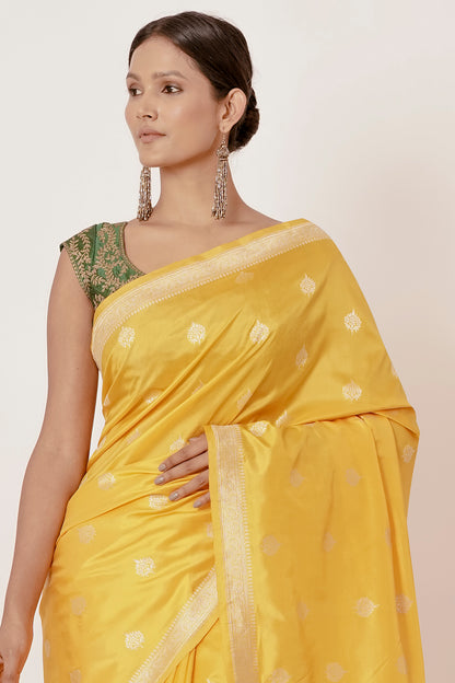 Yellow Banarasi Silk Saree with Bootas all over