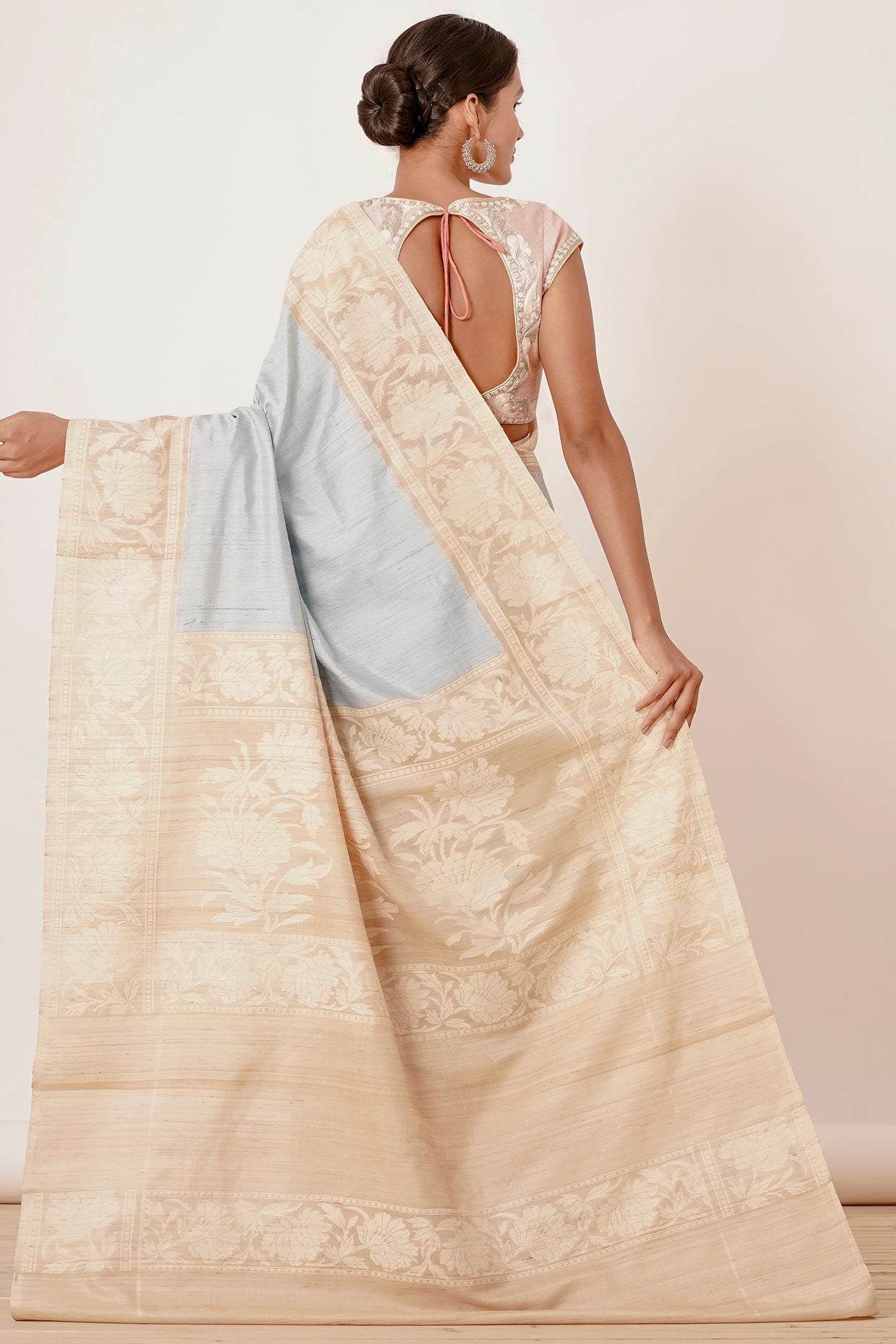 Light blue banarasi Silk Saree with Beige border