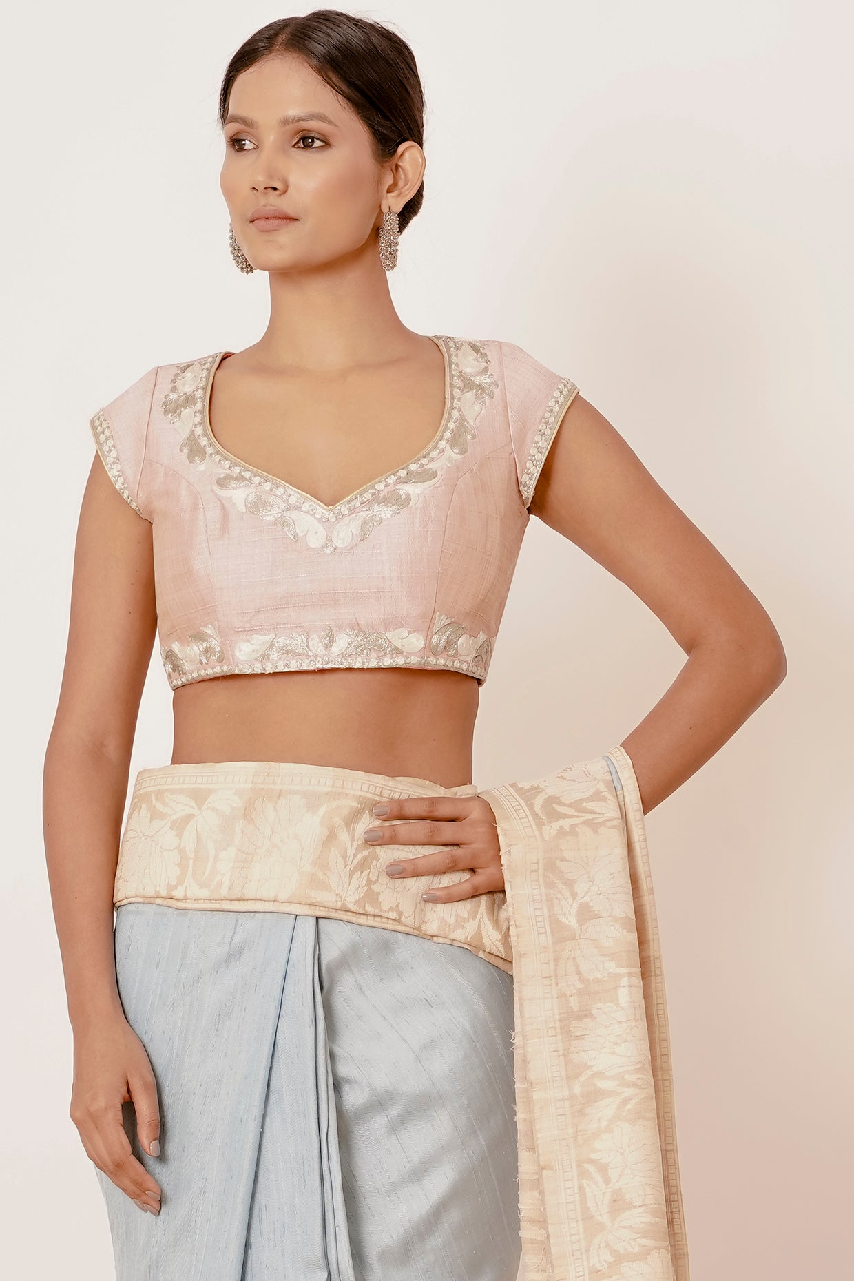 Light blue banarasi Silk Saree with Beige border