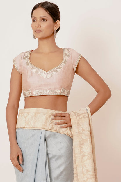 Light blue banarasi Silk Saree with Beige border