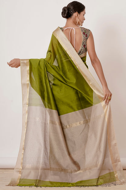 Olive Green Maheshwari Saree with Brocade Blouse