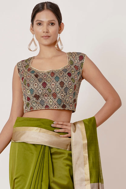 Olive Green Maheshwari Saree with Brocade Blouse