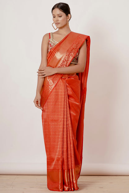 Red Dharamavaram Silk Saree with a Red Blouse