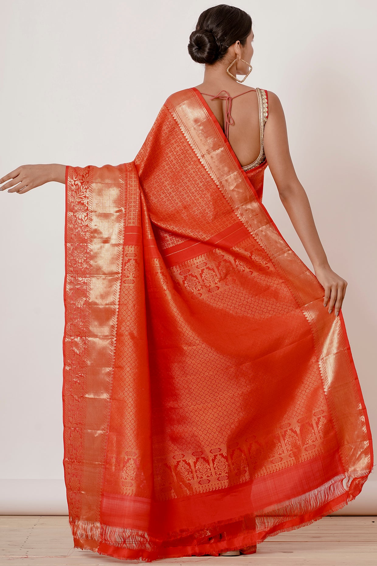 Red Dharamavaram Silk Saree with a Red Blouse