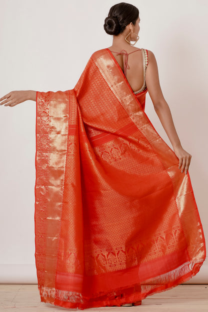 Red Dharamavaram Silk Saree with a Red Blouse