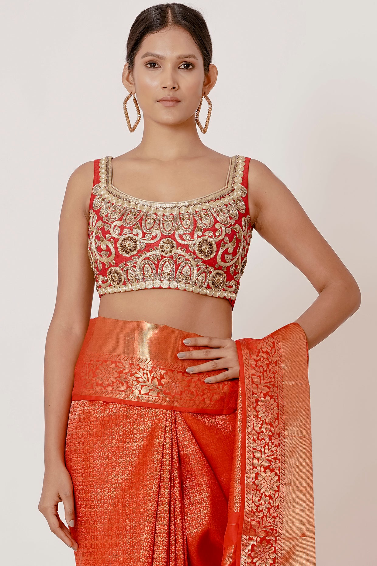 Red Dharamavaram Silk Saree with a Red Blouse