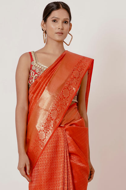 Red Dharamavaram Silk Saree with a Red Blouse