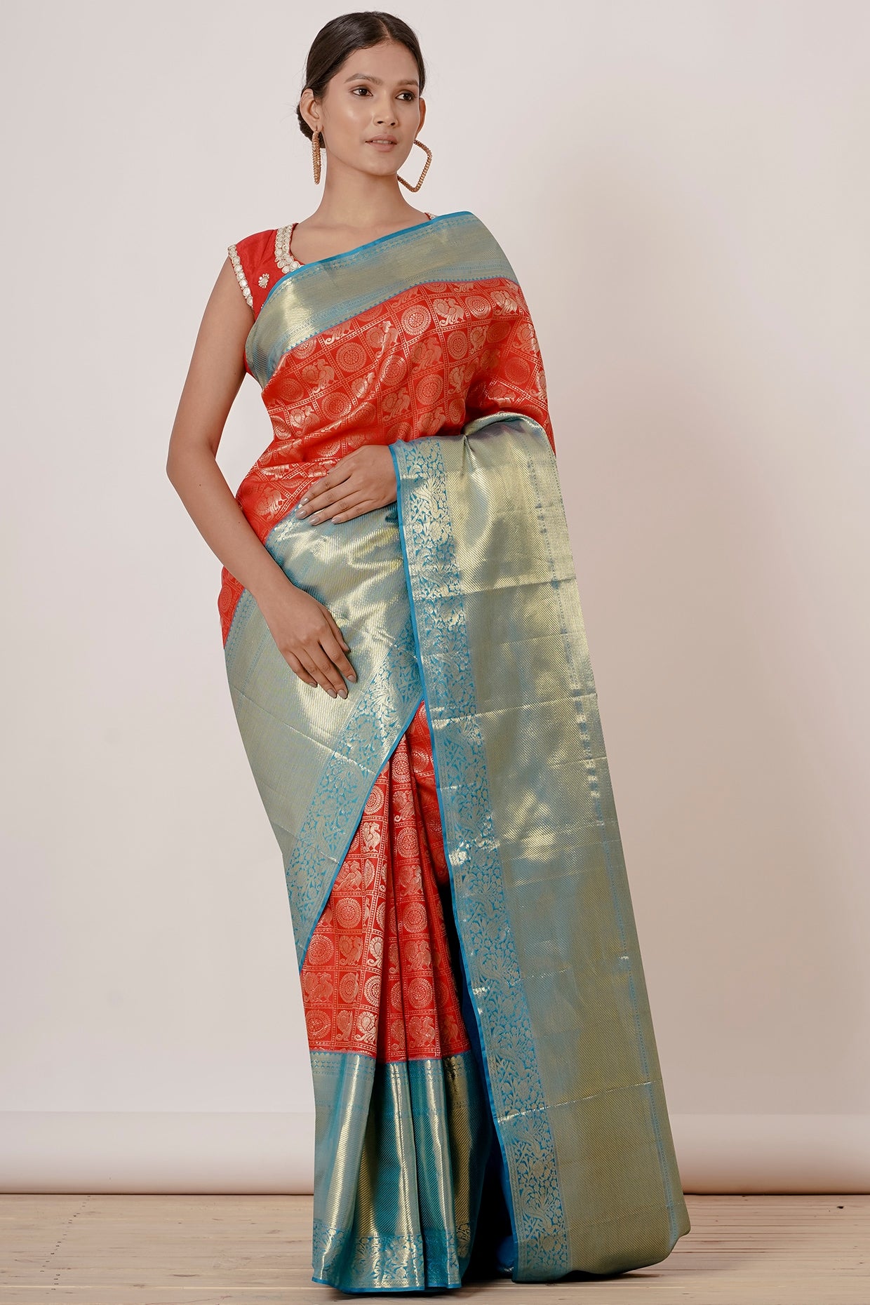 Red Dharmavaram Silk Saree with a Brick Red Blouse