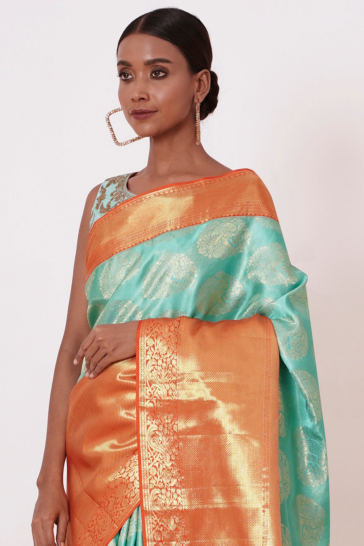 Turqouise Dharamavaram Silk Saree with a Light Turqouise Blouse