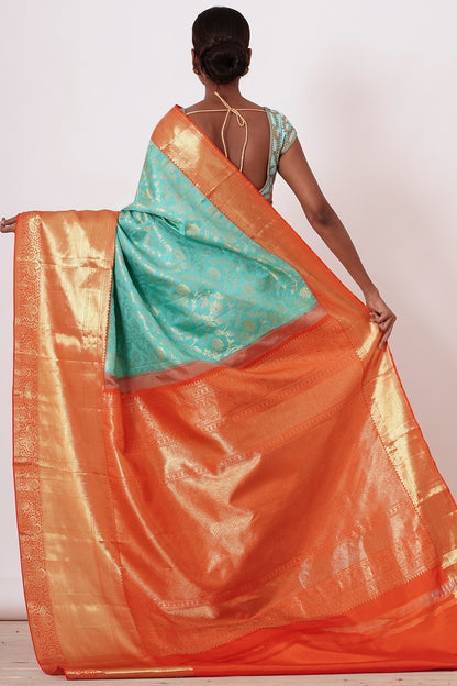 Light turqouise dharamavaram silk saree with light turq blouse