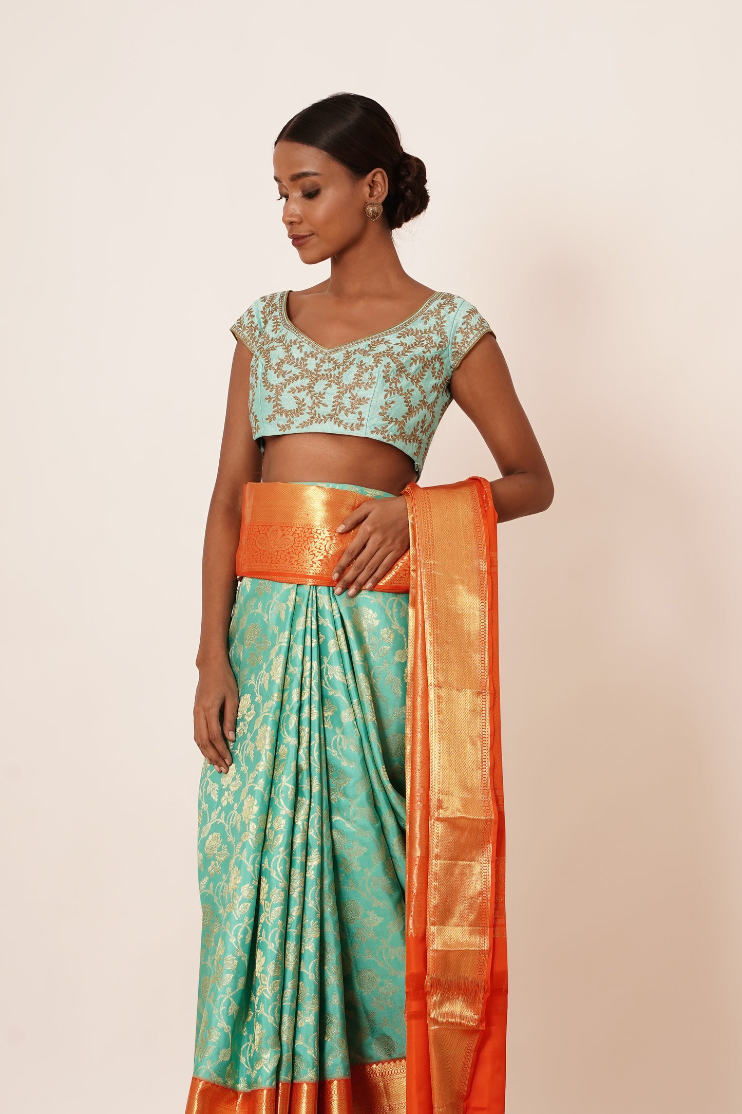 Light turqouise dharamavaram silk saree with light turq blouse