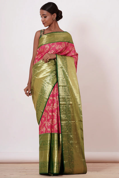 Pink Heavy Brocade Saree with Blouse