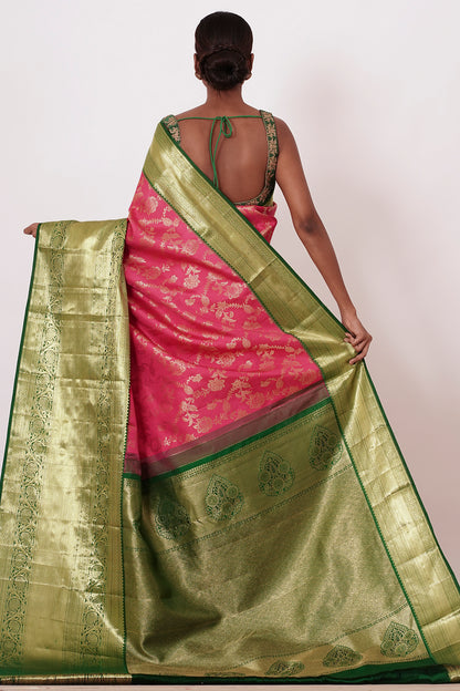 Pink Heavy Brocade Saree with Blouse