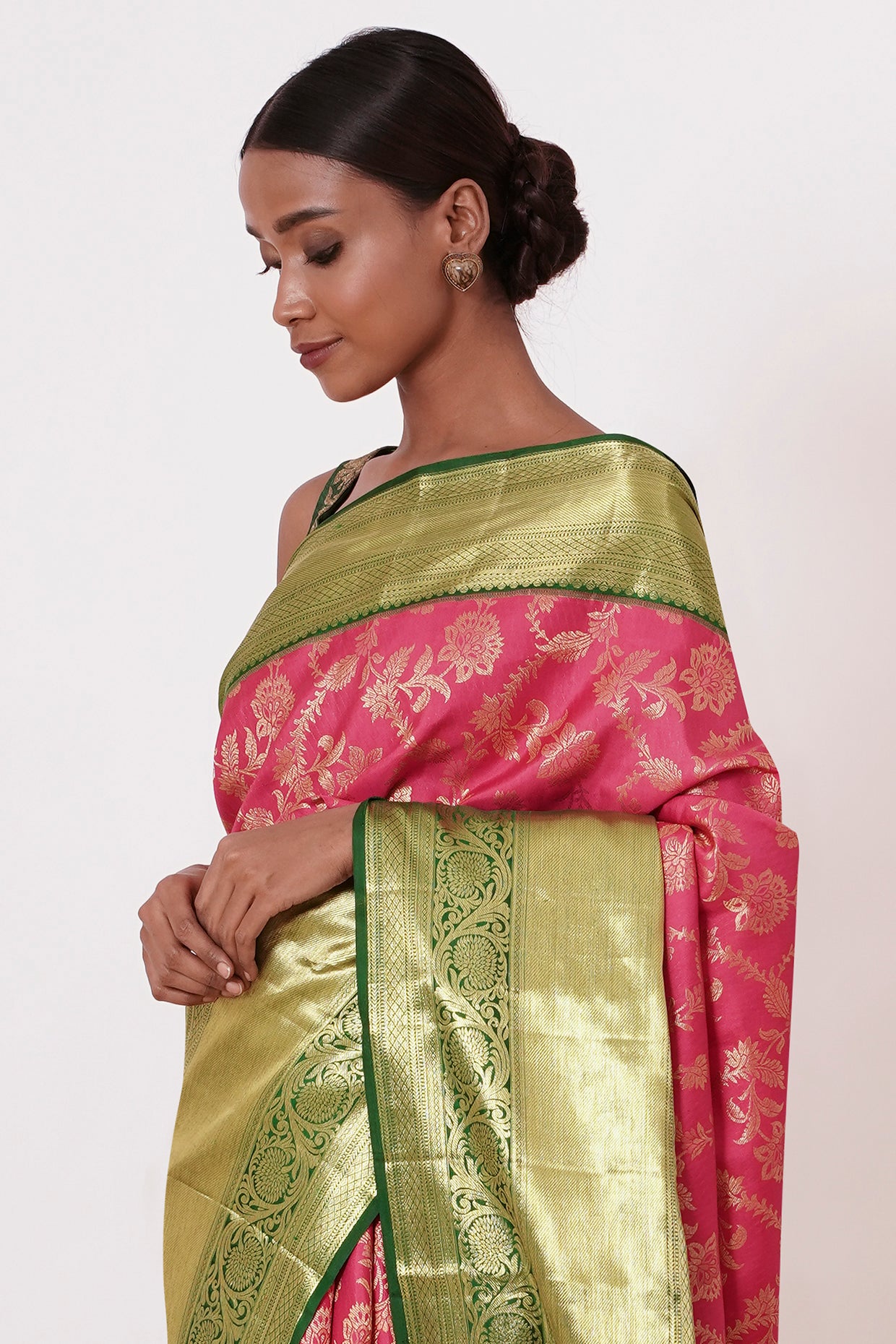 Pink Heavy Brocade Saree with Blouse