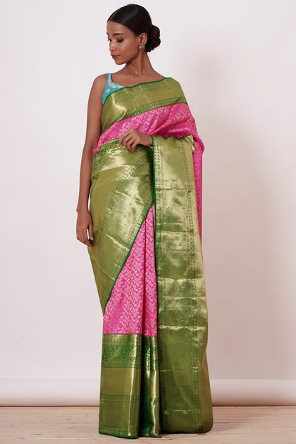 Pink Heavy Brocade Saree with Blouse