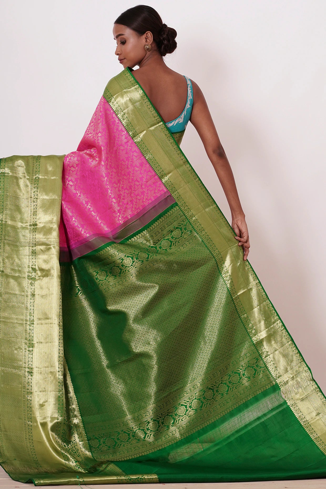 Pink Heavy Brocade Saree with Blouse