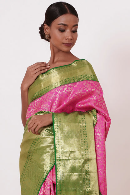 Pink Heavy Brocade Saree with Blouse