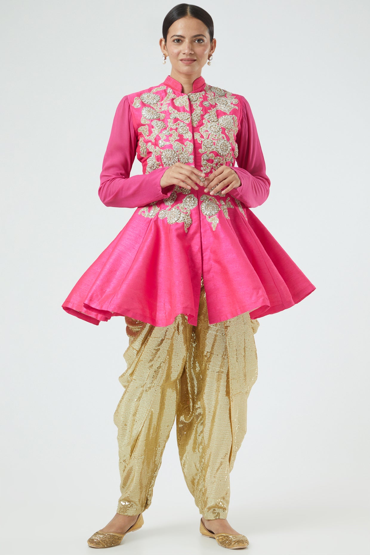 Fuchsia Pink  Embroidered Gotapatti Jacket Kurta Set