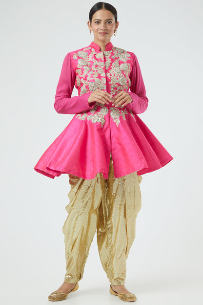 Fuchsia Pink  Embroidered Gotapatti Jacket Kurta Set