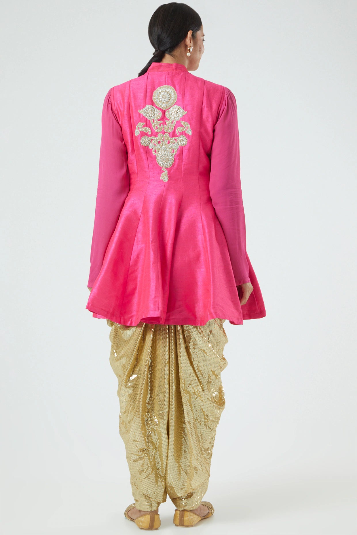 Fuchsia Pink  Embroidered Gotapatti Jacket Kurta Set