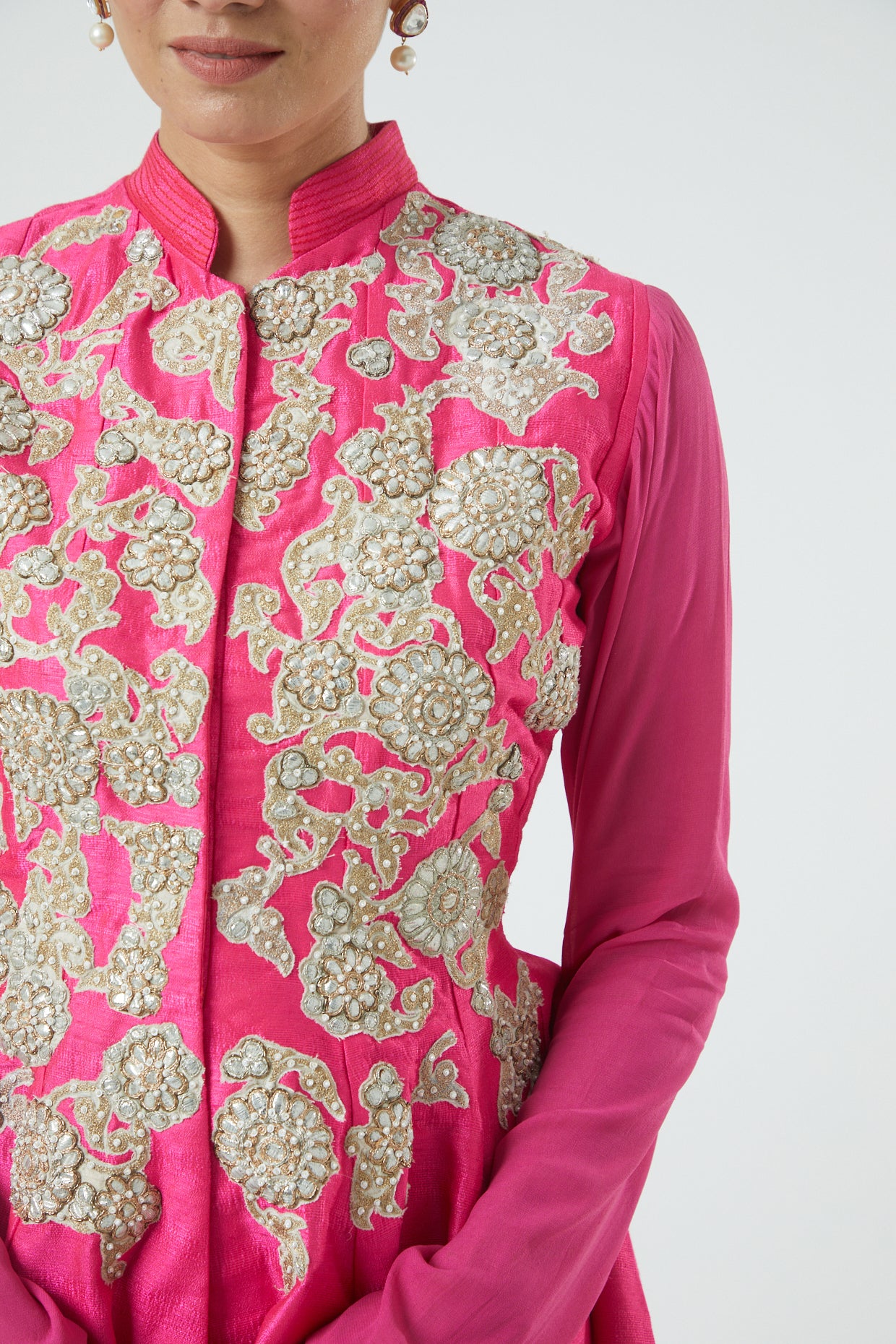 Fuchsia Pink  Embroidered Gotapatti Jacket Kurta Set