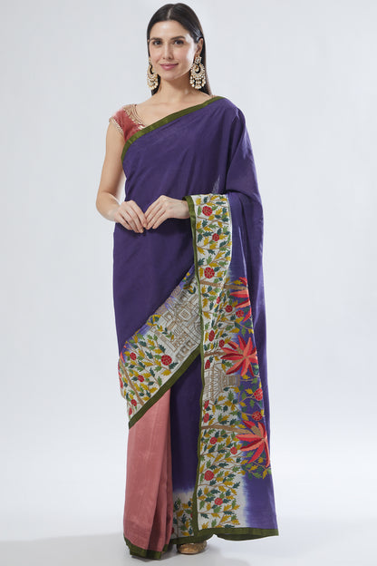 Onion Pink and Purple shaded Embroidered Saree Set