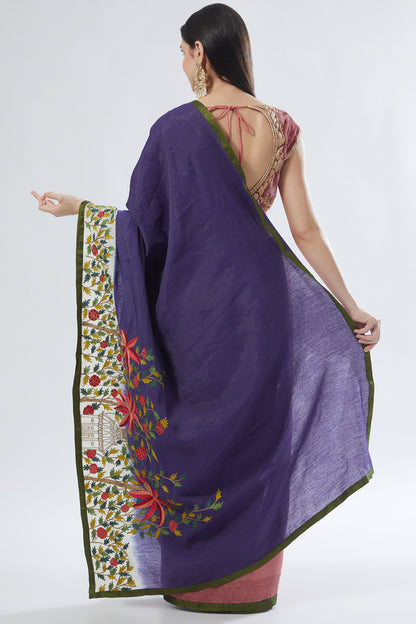 Onion Pink and Purple shaded Embroidered Saree Set