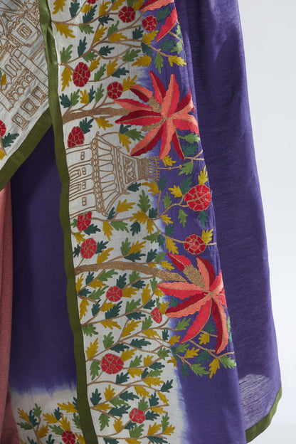 Onion Pink and Purple shaded Embroidered Saree Set