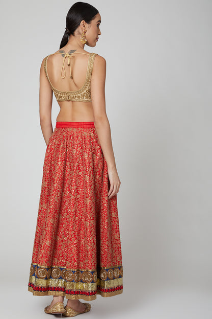 Red Embroidered lehenga Set