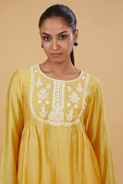 Yellow Cotton Silk Floral Embroidered Kurta Set