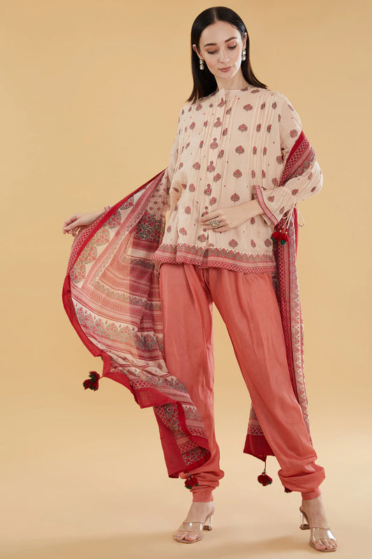 Peach Cotton Silk Pant Set