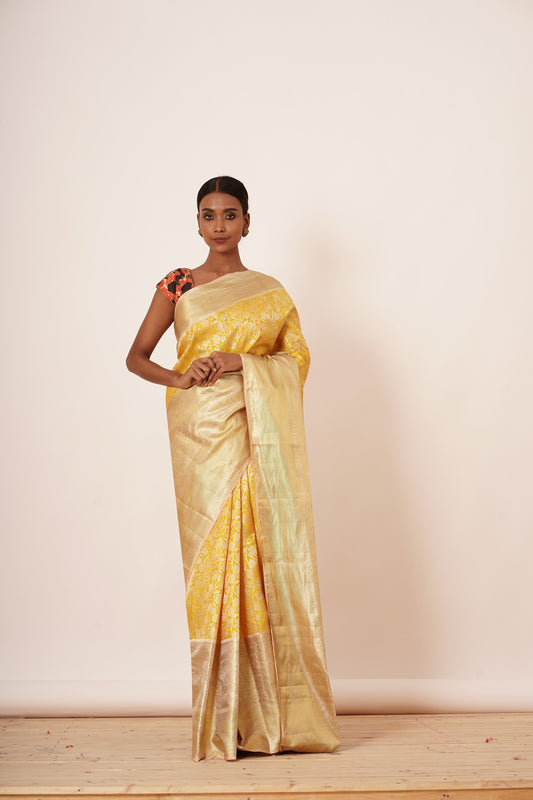 Yellow Banarasi Silk Saree