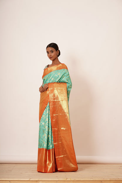 Light turqouise dharamavaram silk saree with light turq blouse