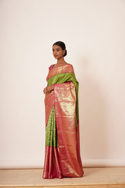 Green Heavy Brocade Saree with Blouse