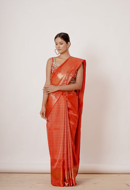 Red Dharamavaram Silk Saree with a Red Blouse