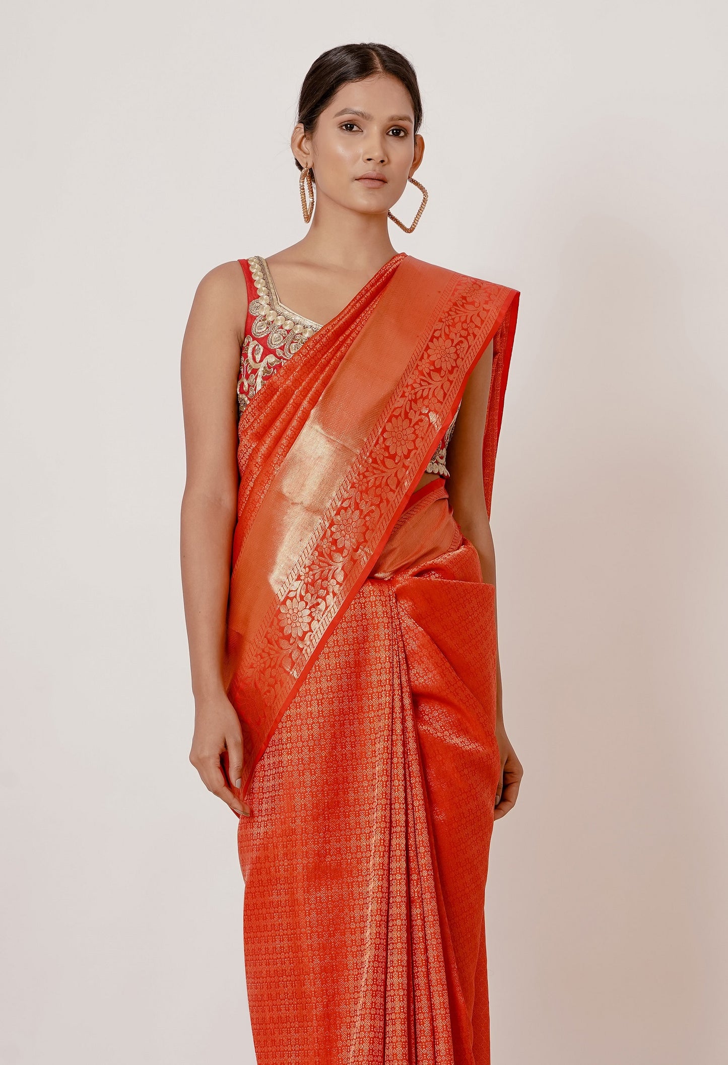 Red Dharamavaram Silk Saree with a Red Blouse