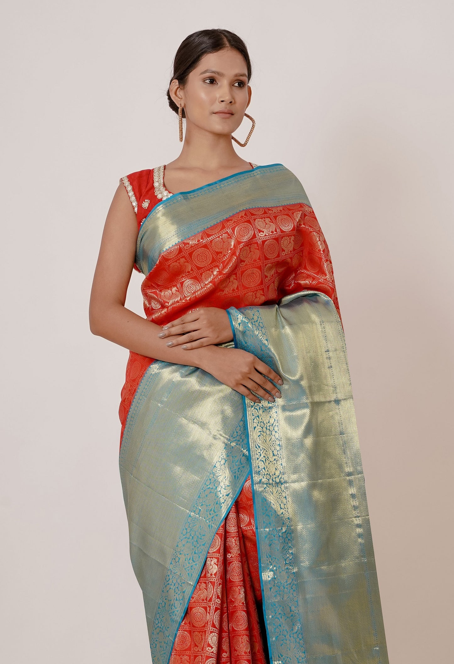 Red Dharmavaram Silk Saree with a Brick Red Blouse