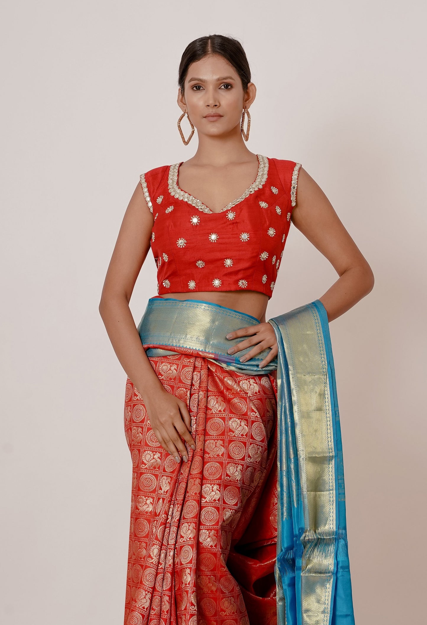 Red Dharmavaram Silk Saree with a Brick Red Blouse