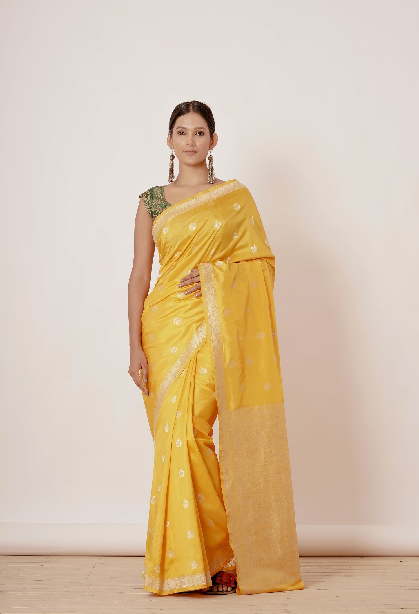 Yellow Banarasi Silk Saree with Bootas all over