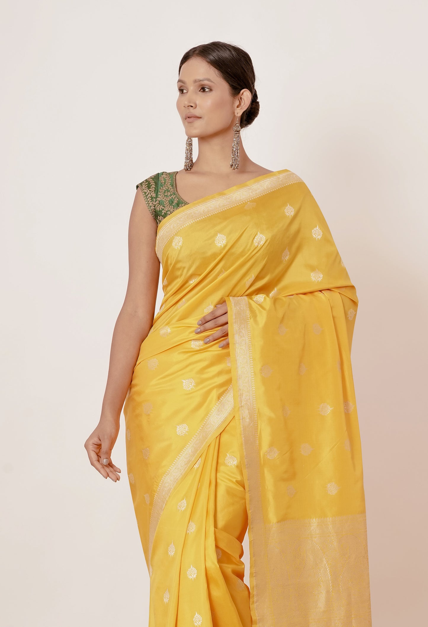 Yellow Banarasi Silk Saree with Bootas all over