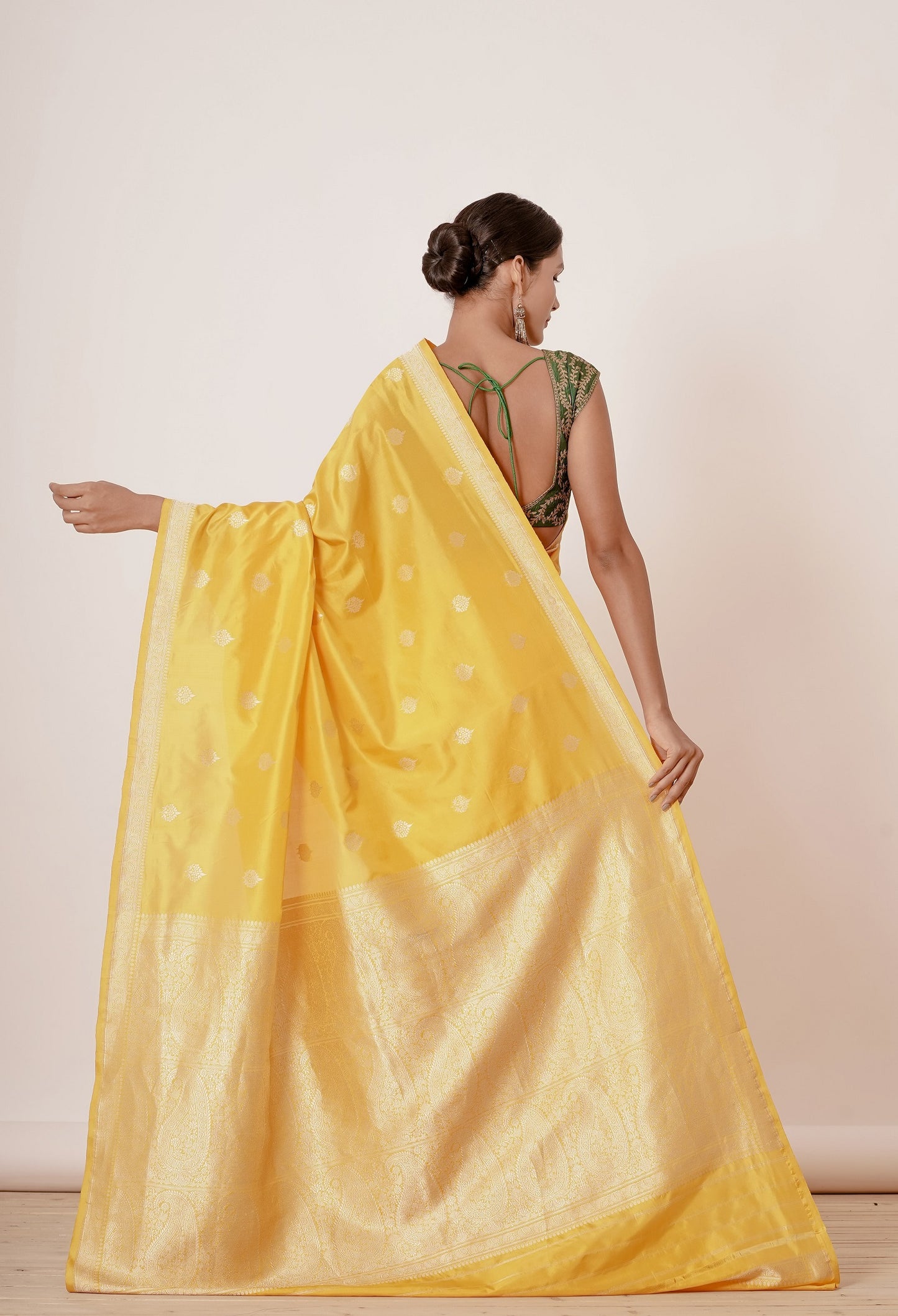 Yellow Banarasi Silk Saree with Bootas all over