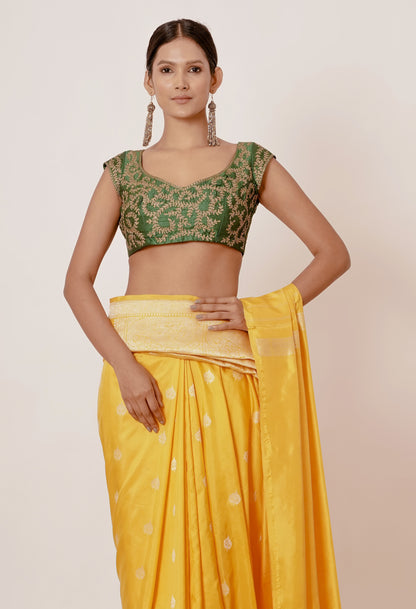 Yellow Banarasi Silk Saree with Bootas all over