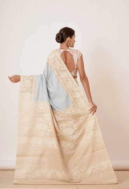 Light blue banarasi Silk Saree with Beige border