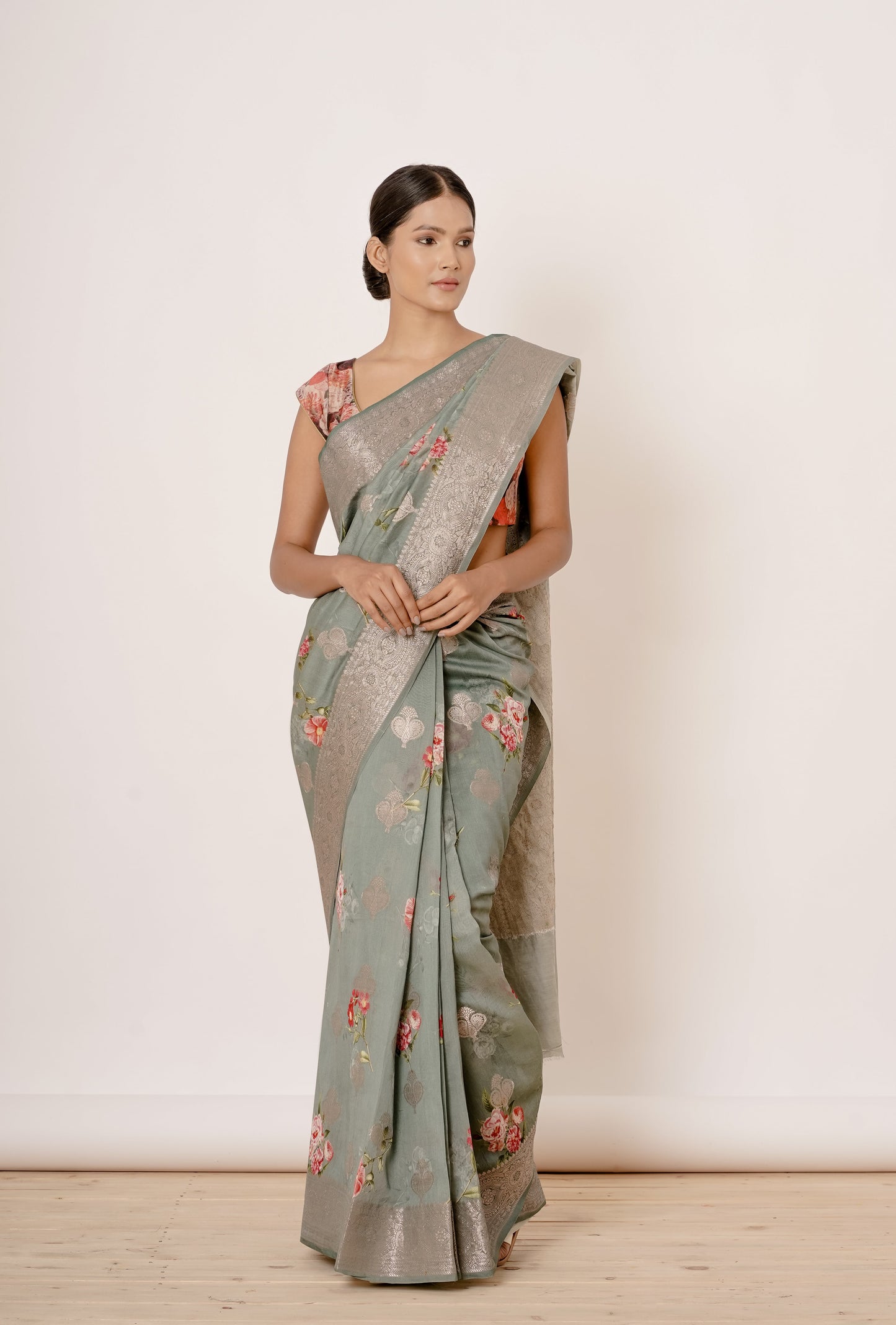 GREY BANARASI SARI