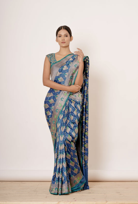 BLUE BROCADE SARI