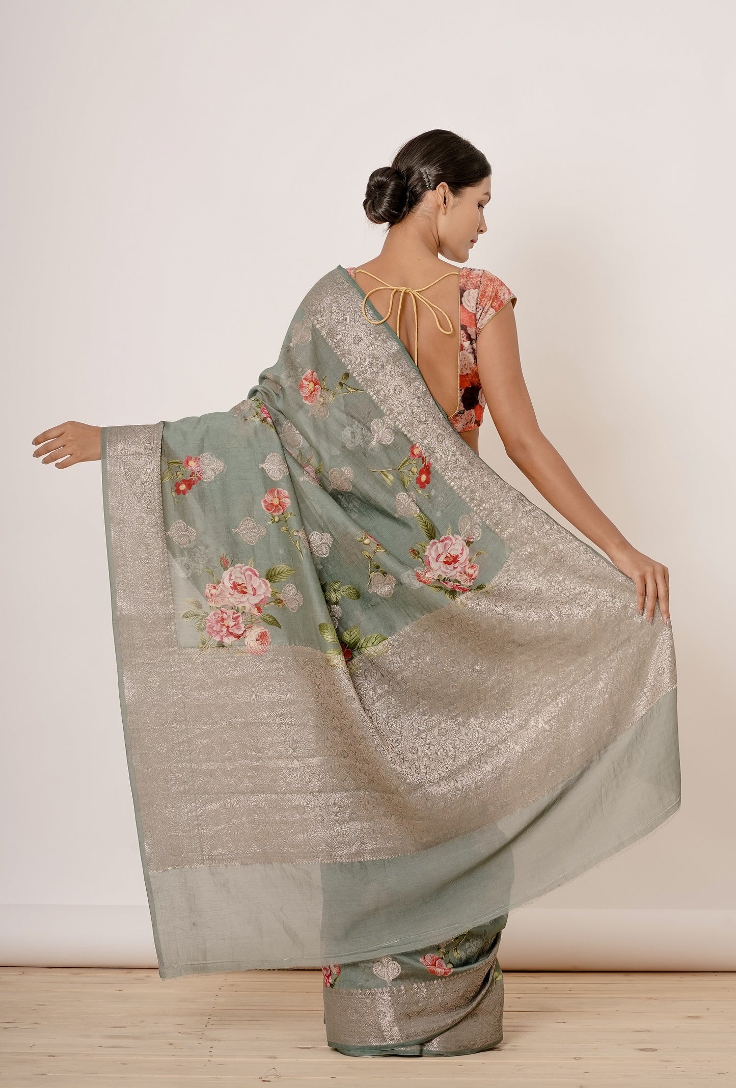 Aqua Turqouise Banarasi Gajji Saree with Motifs all over